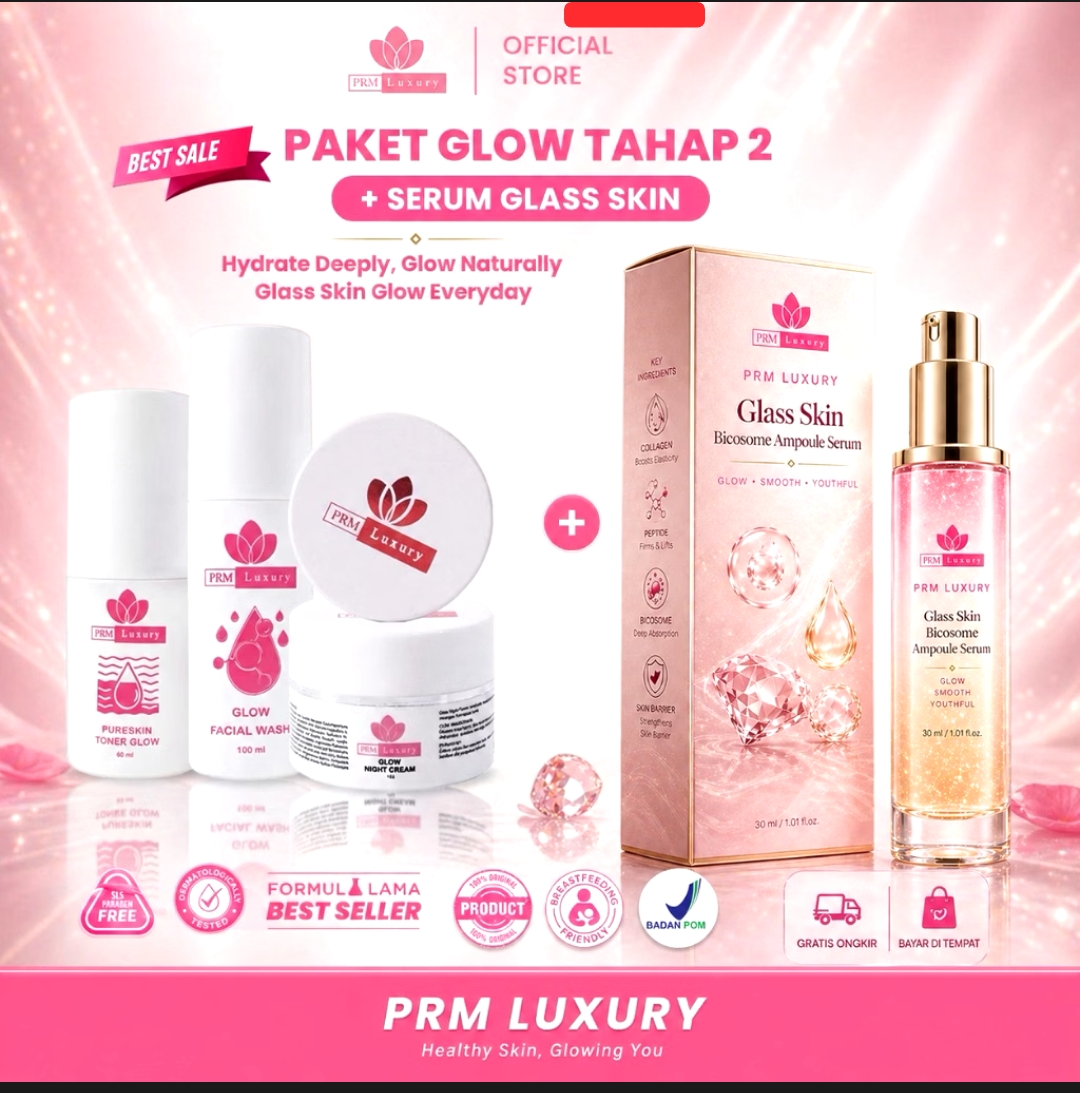 Paket Skincare PRM Luxury Glass Skin + Exosome Bright + Activa Acne | Paket Glow Up Wajah